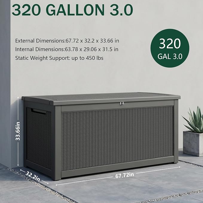 Outdoor Storage Box, 320 Gallon Waterproof Deck Box, Dual Gas-Spring Ultimate - Image 2