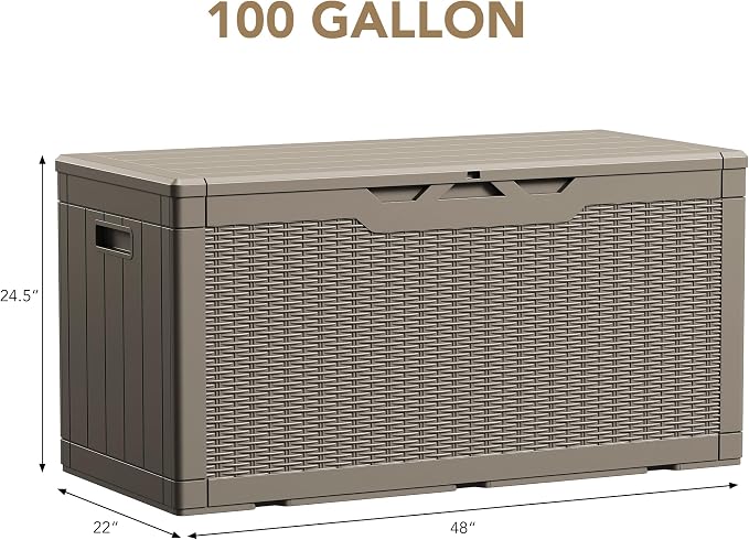 Devoko 100 Gallon Waterproof Resin Deck Box, Large Outdoor Storage Box | Indoor - Image 6