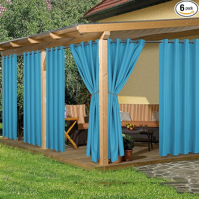 HolidayIdeas Outdoor Curtains for Patio Waterproof 6 Pcs 54x84 Inch Teal | by HolidayIdeas