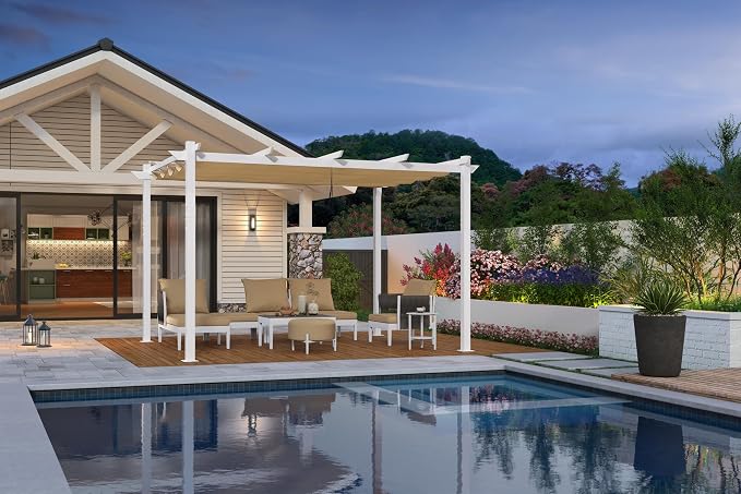 PURPLE LEAF Outdoor Pergola 10' x 13' White Pergola, Double Canopy, Khaki | - Image 3