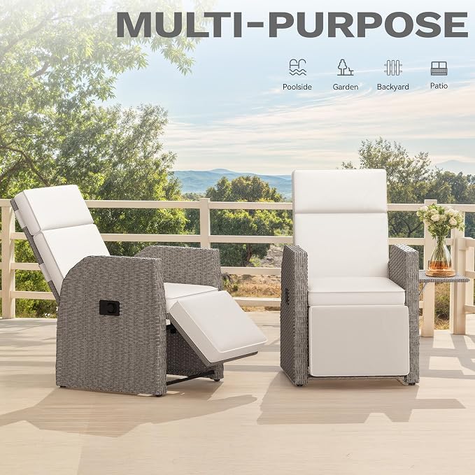 YITAHOME Outdoor Recliner Chair, Wicker Recliner Chair 150°Reclining, Solid - Image 8