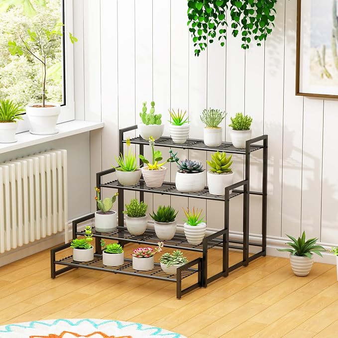 4-Tier Stair Style Metal Plant Stand, Large Stackable Rack | 4-tier stair style - Image 3