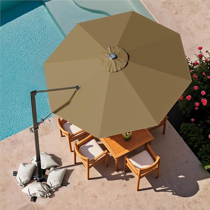Devoko 10ft Solar LED Patio Umbrella, Round Cantilever Outdoor Umbrella - Image 2