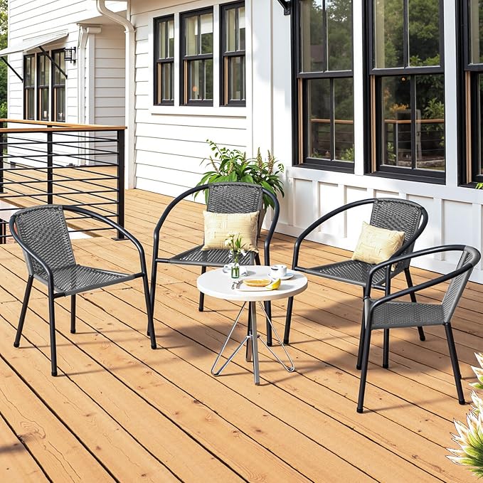 4 Pack Indoor-Outdoor Patio Stackable Rattan Chairs, Restaurant Bistro Wicker - Image 6