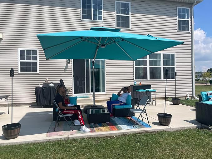 PURPLE LEAF Cantilever Outdoor Umbrella 11' x 11' Large, Turquoise Blue | 35MPH - Image 2