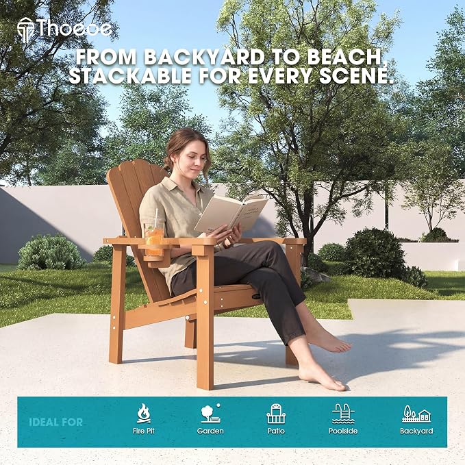 THOEOE Stackable Adirondack Chair Set of 2, HDPE All-Weather Fire Pit Chair | - Image 7