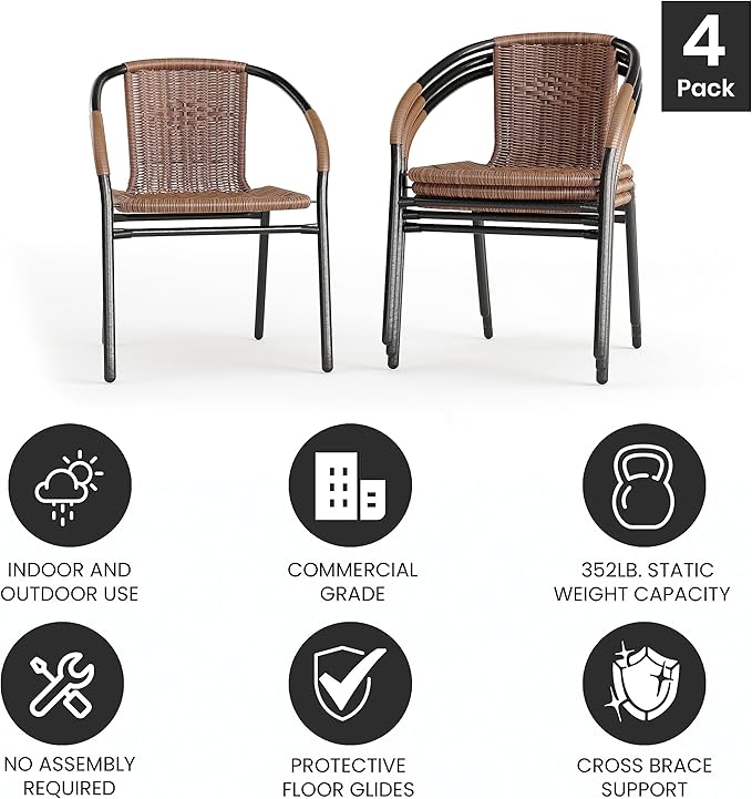 Flash Furniture Lila Modern Rattan Indoor/Outdoor Stackable Dining Chairs - Image 5