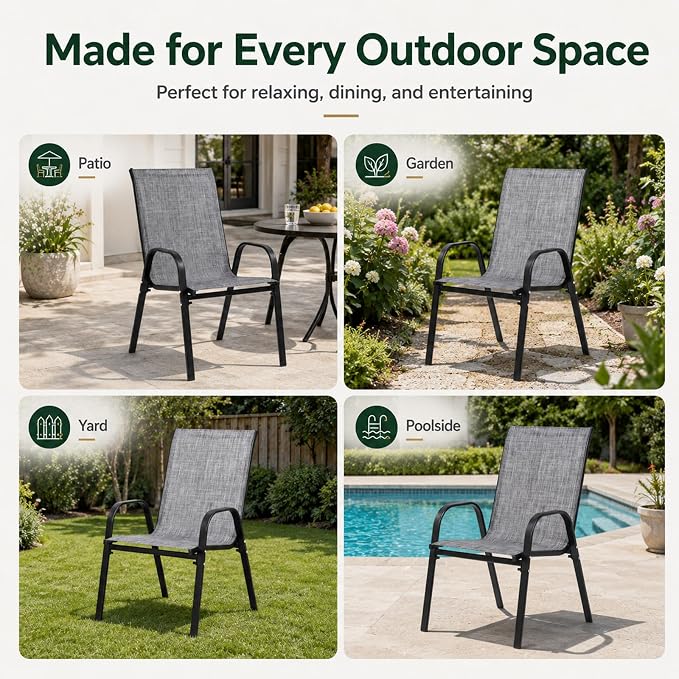 Majnesvon Outdoor Patio Chairs Set of 4, Stackable Patio Chairs, Front Porch - Image 6