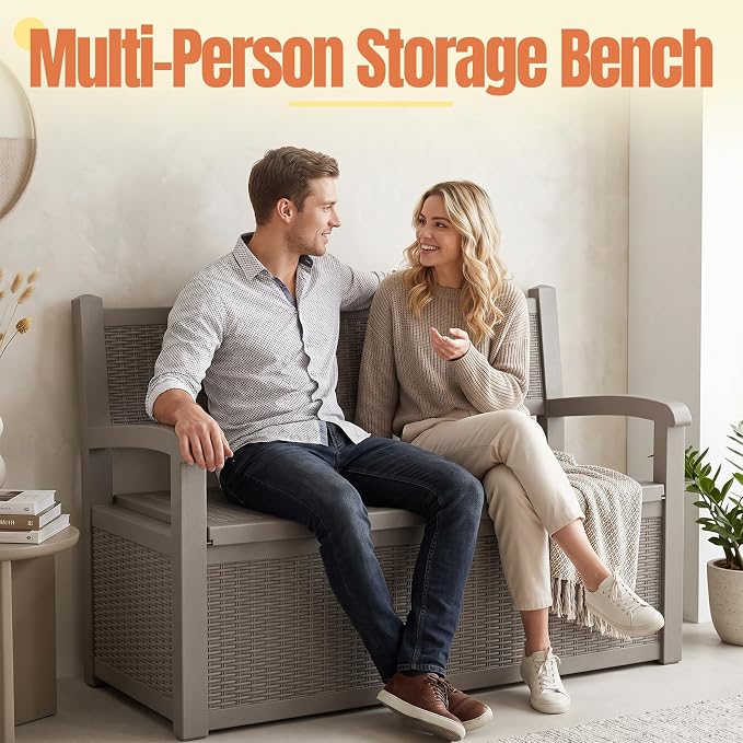 Storage Bench Outdoor Deck Box, 100 Gallon Lockable Patio Furniture, - Image 6