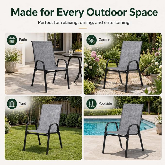 Majnesvon Outdoor Patio Chairs Set of 6, Stackable Patio Chairs, Front Porch - Image 6