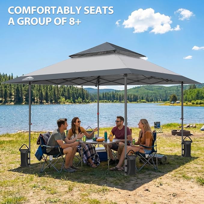 EAGLE PEAK 13x13 Pop Up Canopy Tent, Auto Extended Eaves, Light Gray | Easy - Image 5