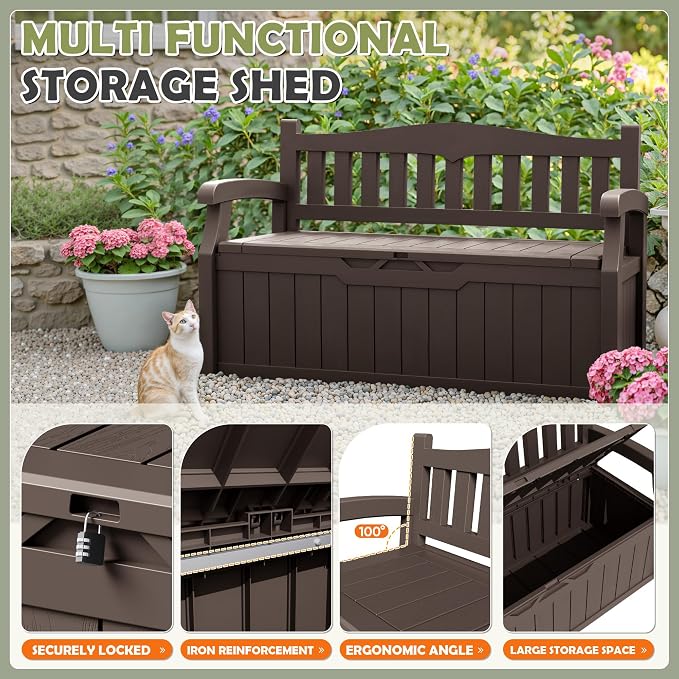 Homall 75 Gallon Outdoor Storage Benches Lockable Deck Box Waterproof | UV - Image 6