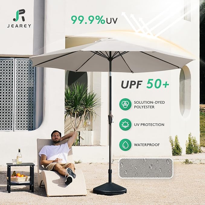 JEAREY 9FT Outdoor Patio Umbrella, Market Umbrella, Fog Gray | Outdoor Table - Image 3