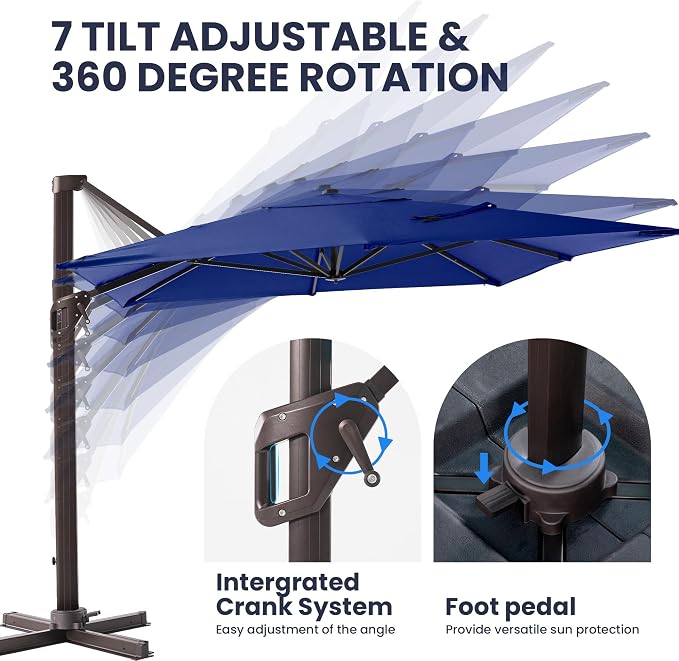 9' X 12' Cantilever Patio Umbrella Rectangular Outdoor Umbrellas | Heavy Duty - Image 4