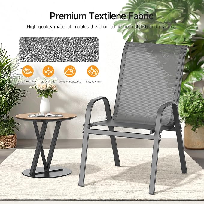 Patio Chairs Set of 2, Stackable Outdoor Dining Chairs | All Weather Dining Set - Image 8