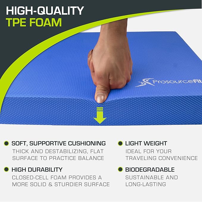 ProsourceFit Exercise Balance Pad – Non-Slip Cushioned Foam Mat & Knee Pad for Fitness and Stability Training, Yoga, Physical Therapy 15.5”x12.75”, Blue