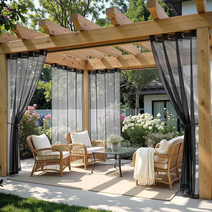 MIULEE Black Outdoor Curtain for Patio Waterproof 4 Panels 54 x 84 Inch | by MIULEE