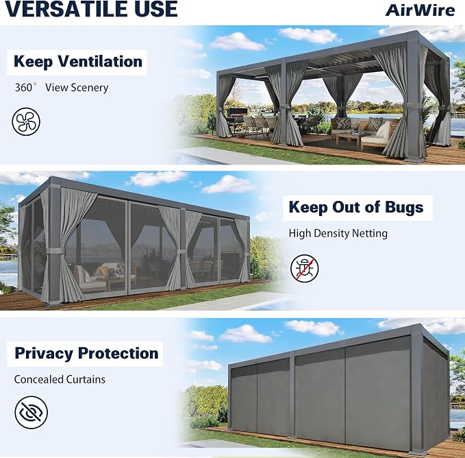 Airwire 10x20 ft Louvered Pergola All-Aluminum Frame | Outdoor Pergolas - Image 4