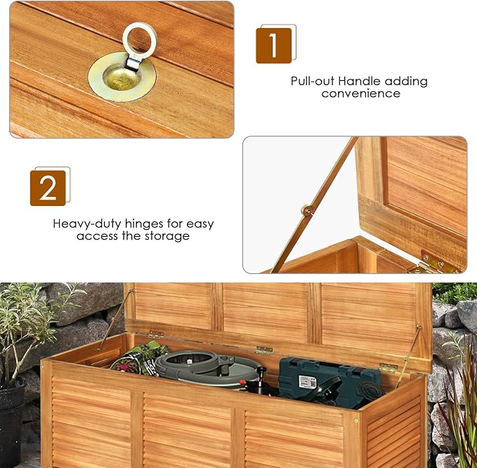 Tangkula 46 Gallon Acacia Wood Deck Box, Garden Backyard Storage Bench - Image 7