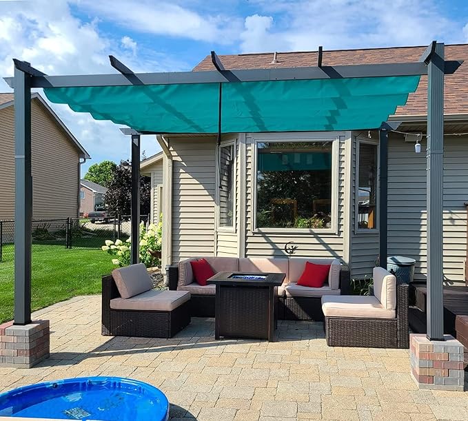 PURPLE LEAF Outdoor Pergola Retractable Aluminum 10' X 13', Turquoise Blue | by PURPLELEAF