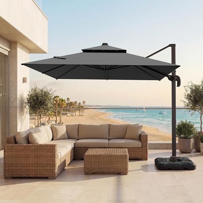 9x12 FT Patio Cantilever Umbrella, Rectangular Heavy Duty Offset Umbrella by VEGOND