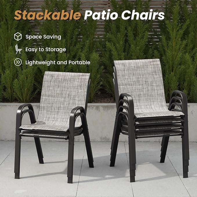 Patio Chairs Set of 6, Stackable Outdoor Dining Chairs - Image 4