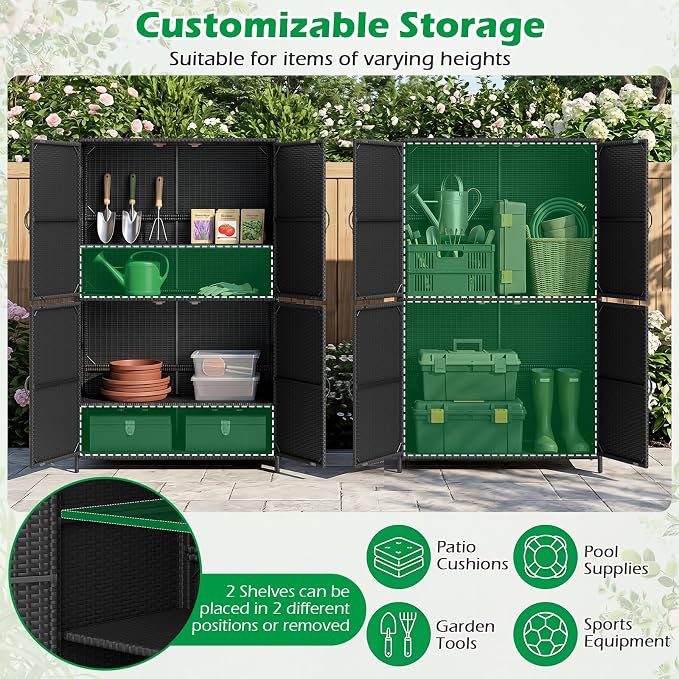 Tangkula Rattan Outdoor Storage Cabinet, Patiojoy Outdoor Cabinet - Image 3