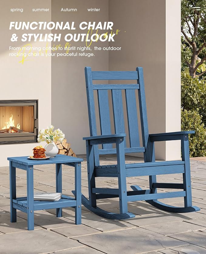 Oversized Outdoor Rocking Chair Set of 4, HDPE Patio Rockers - Image 5