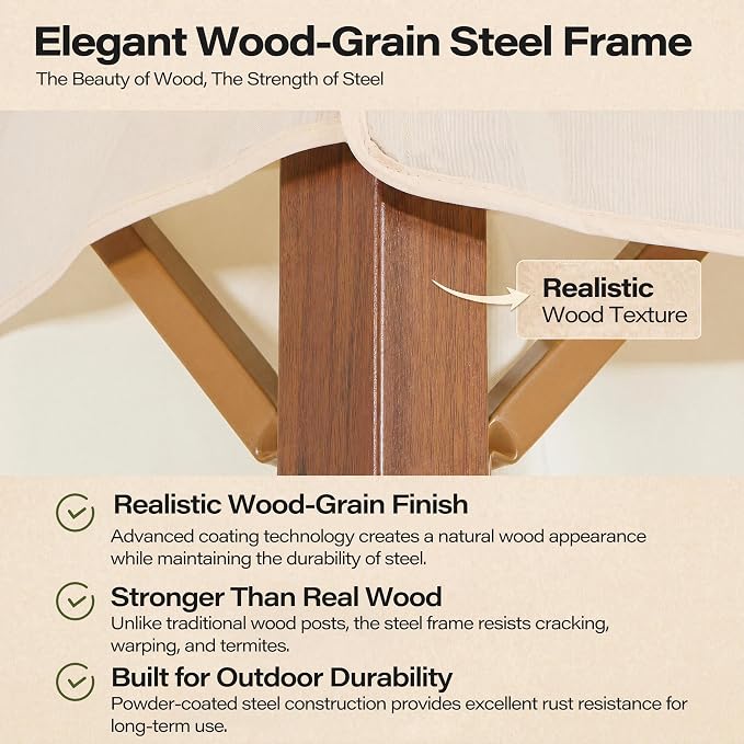 10'x10' Outdoor Gazebo, Wood Grain Frame Heavy Duty Patio Canopy Tent Shelter - Image 5