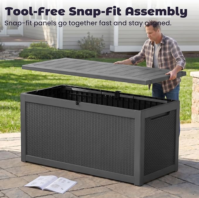 PatioZen Outdoor Storage Box Waterproof Extra Large 330 Gal Lockable, Hydraulic - Image 9