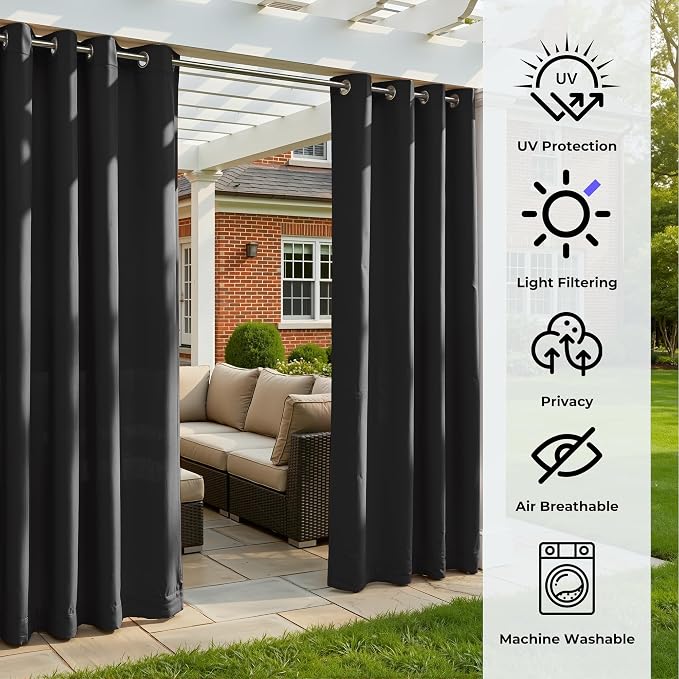 Set of 4 Outdoor Curtains for Patio Waterproof, Breathable Grommet Panels for - Image 4
