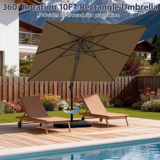 10' X 10' Patio Umbrella Cantilever Outdoor Rectangle Umbrella, Heavy Duty - Image 3