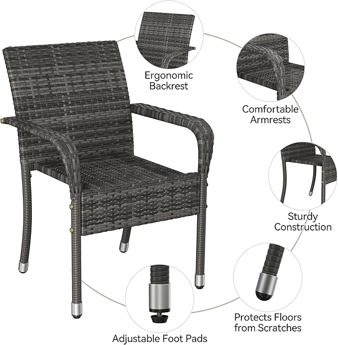 Yaheetech Set of 2 Stackable Outdoor Rattan Dining Chairs, All-Weather Firepits - Image 6