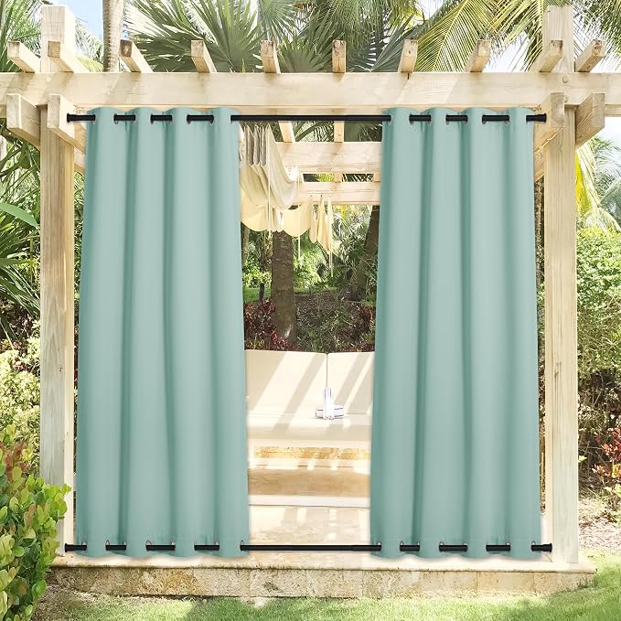 NICETOWN 2 Panels Aqua Blue Weighted Outdoor Curtains - Image 2
