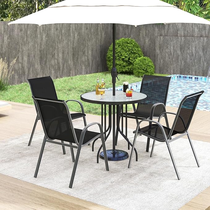 S AFSTAR Outdoor Chairs Set of 4, Stackable Patio Chairs - Image 2