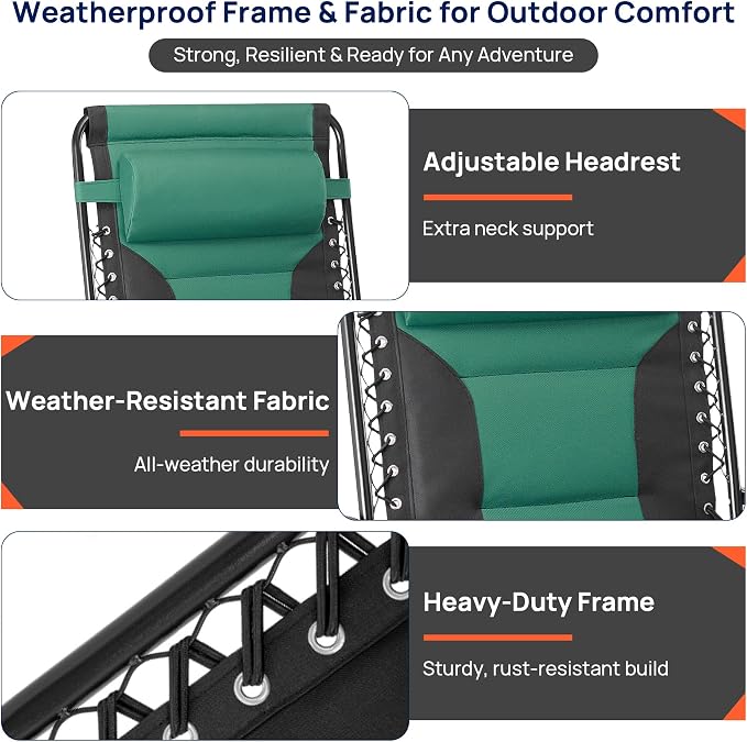 Oversized Zero Gravity Lounge Chair, Foldable Lawn Recliner Outdoor Chair | - Image 5