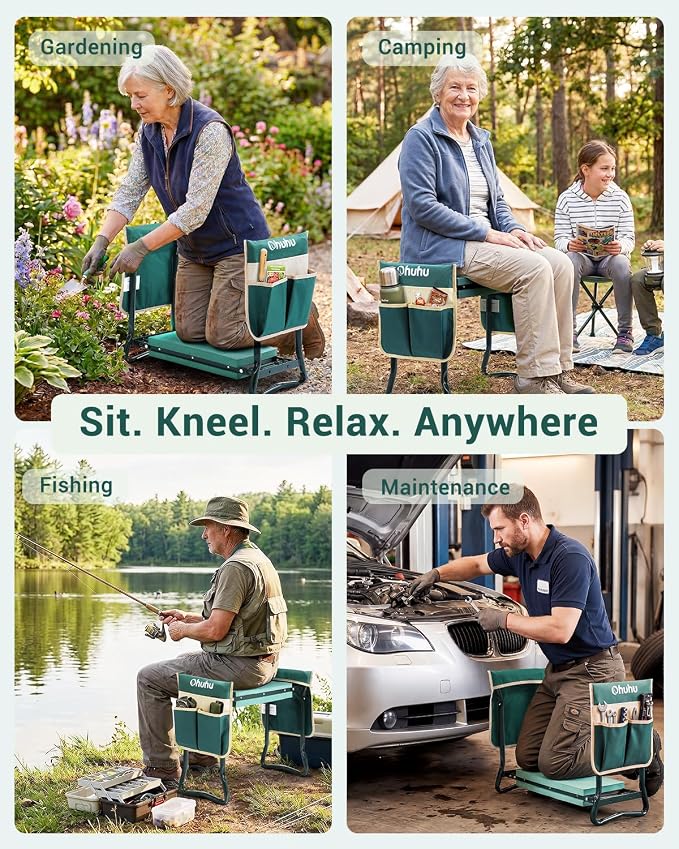 Ohuhu Garden Kneeler and Seat 8" Wider Pad Heavy Duty 2-in-1 Foldable Stool | - Image 8