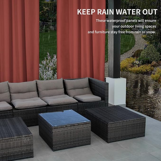 Easy-Going 100% Waterproof Outdoor Curtains 54x108 inch, Terra Red | Windproof - Image 4