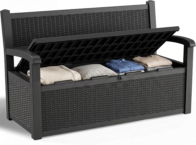 Storage Bench Outdoor Deck Box, 100 Gallon Lockable Patio Furniture | by ATMELT
