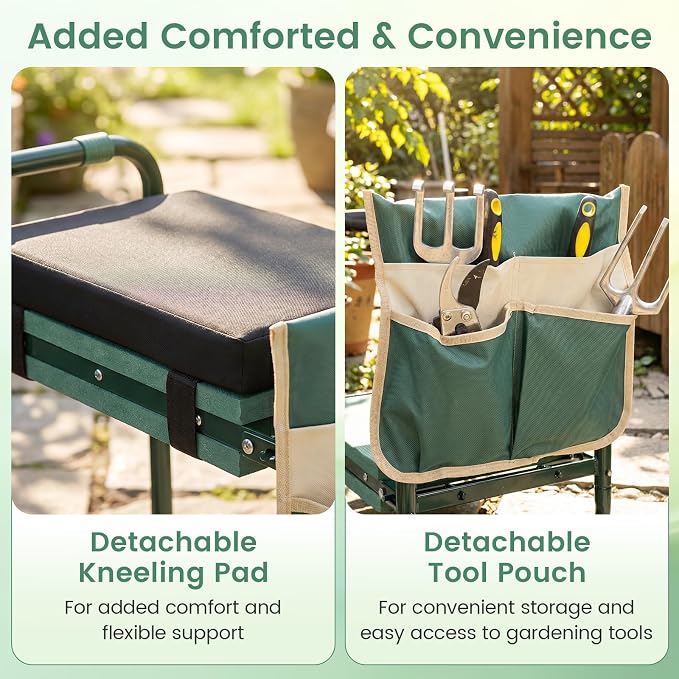 2-in-1 Garden Kneeler and Seat, Folding Garden Seat w/EVA Foam Kneeling Pad & - Image 5