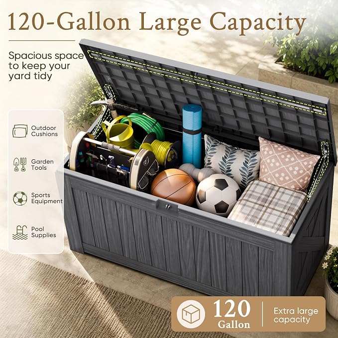 Devoko 120 Gallon Deck Box Resin Outdoor Storage Box Waterproof | Large Outdoor - Image 7