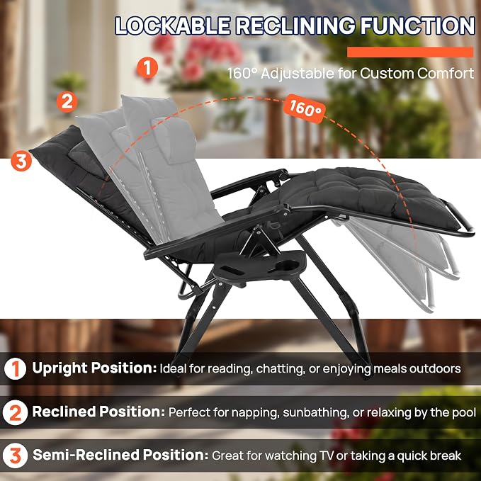 Alpen Oversized Zero Gravity Chair, Portable Patio Lounge Recliner, Removable - Image 4