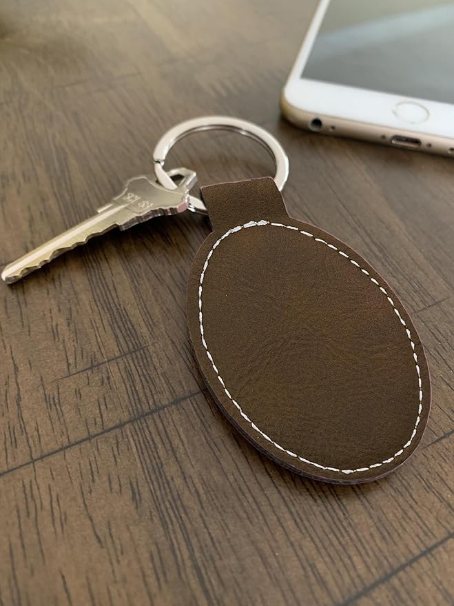 LaserGram Oval Keychain, Palm Trees, Personalized Engraving Included (Rustic with Silver)