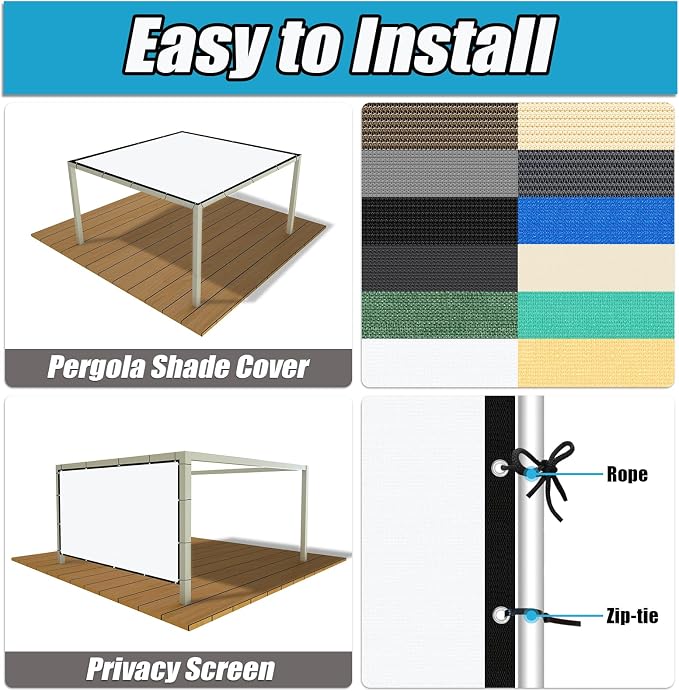 Amagenix 90% Pergola Shade Cover 6' X 12' Sun Shade Cloth - Image 3