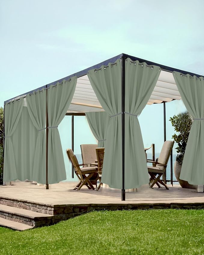 Grommet Outdoor Curtains for Patio Waterproof 8 Pcs 54x120 In Sage Green | by HolidayIdeas