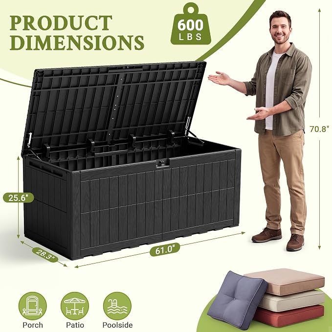 Flamaker 180 Gallon Large Outdoor Storage Box Waterproof, XL Resin Deck Box | - Image 5