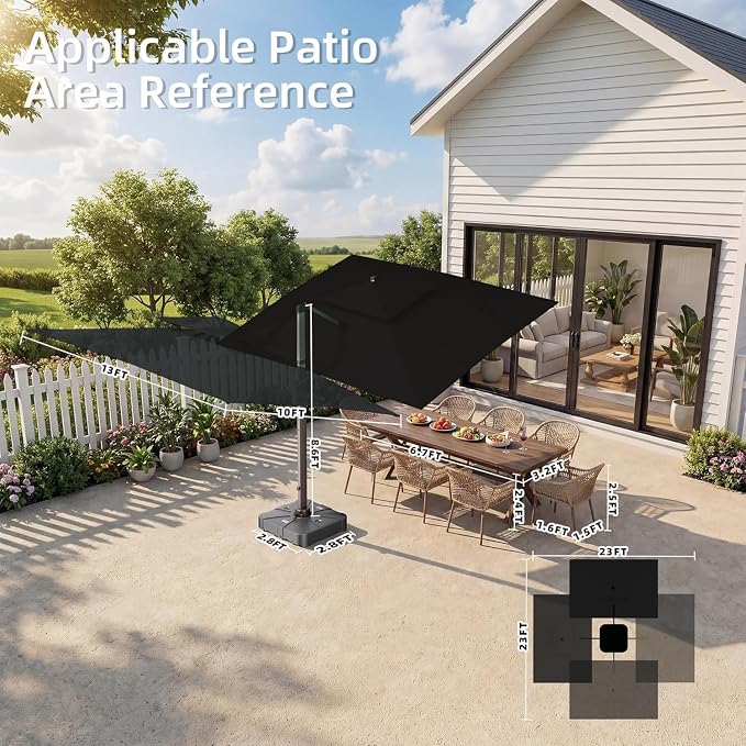 Deconk 10' X 13' Patio Cantilever Outdoor Umbrella - Image 9