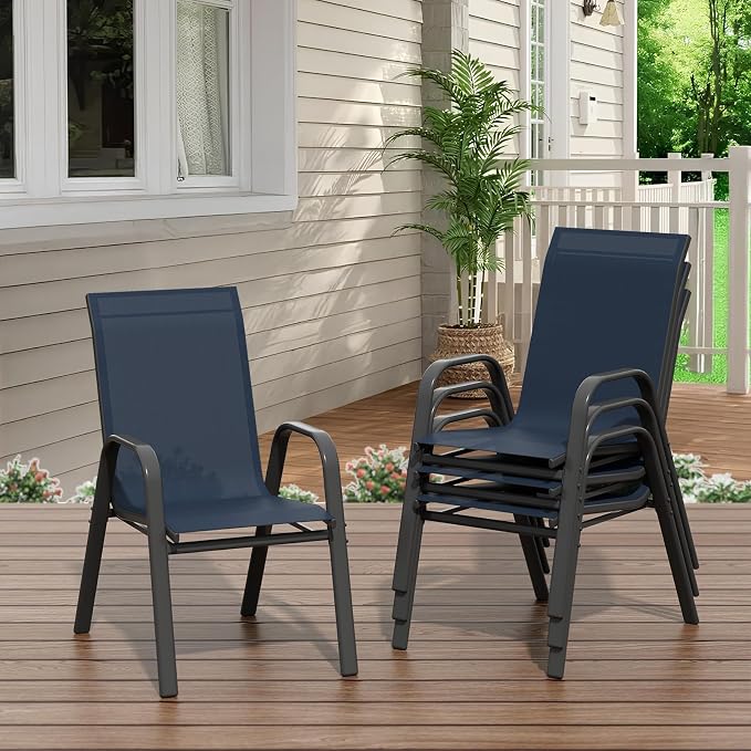 Stackable Outdoor Patio Dining Chairs Set of 4 – Heavy Duty, High Back Armchairs - Image 8