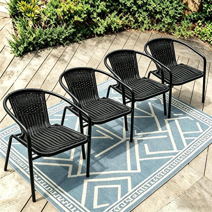 4 Stackable Wicker Patio Chairs, Weather-Resistant Outdoor Seating by Home