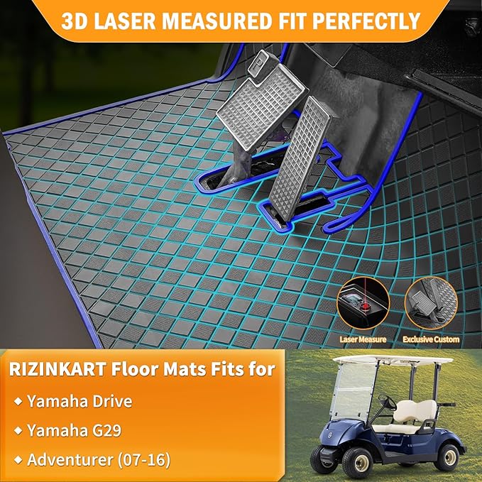 Golf Cart Floor Mat for Yamaha,Customize Non-Slip Full Coverage Liner Matt Replacement Fits to Yamaha G29/Drive, Drive2,Adventurer,QuieTech 2017+,Durable Easy to Clean